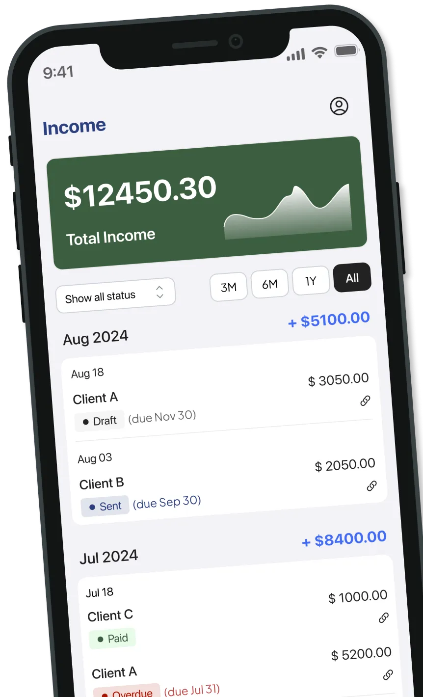 Accountly mobile app showing income tracking