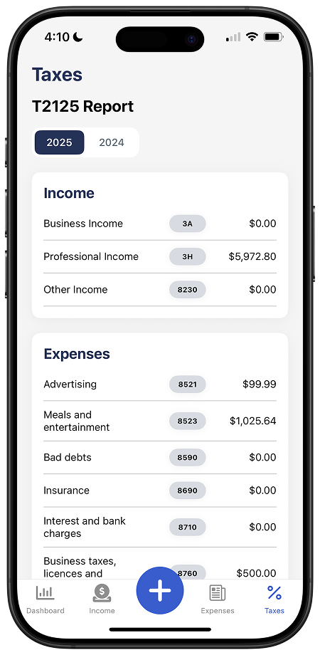 Tax summary in Accountly