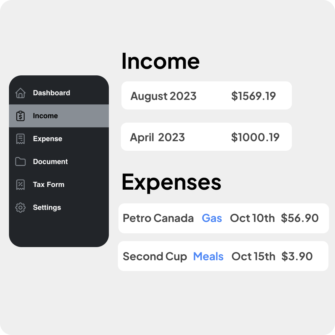 Income and expenses tracking in Accountly
